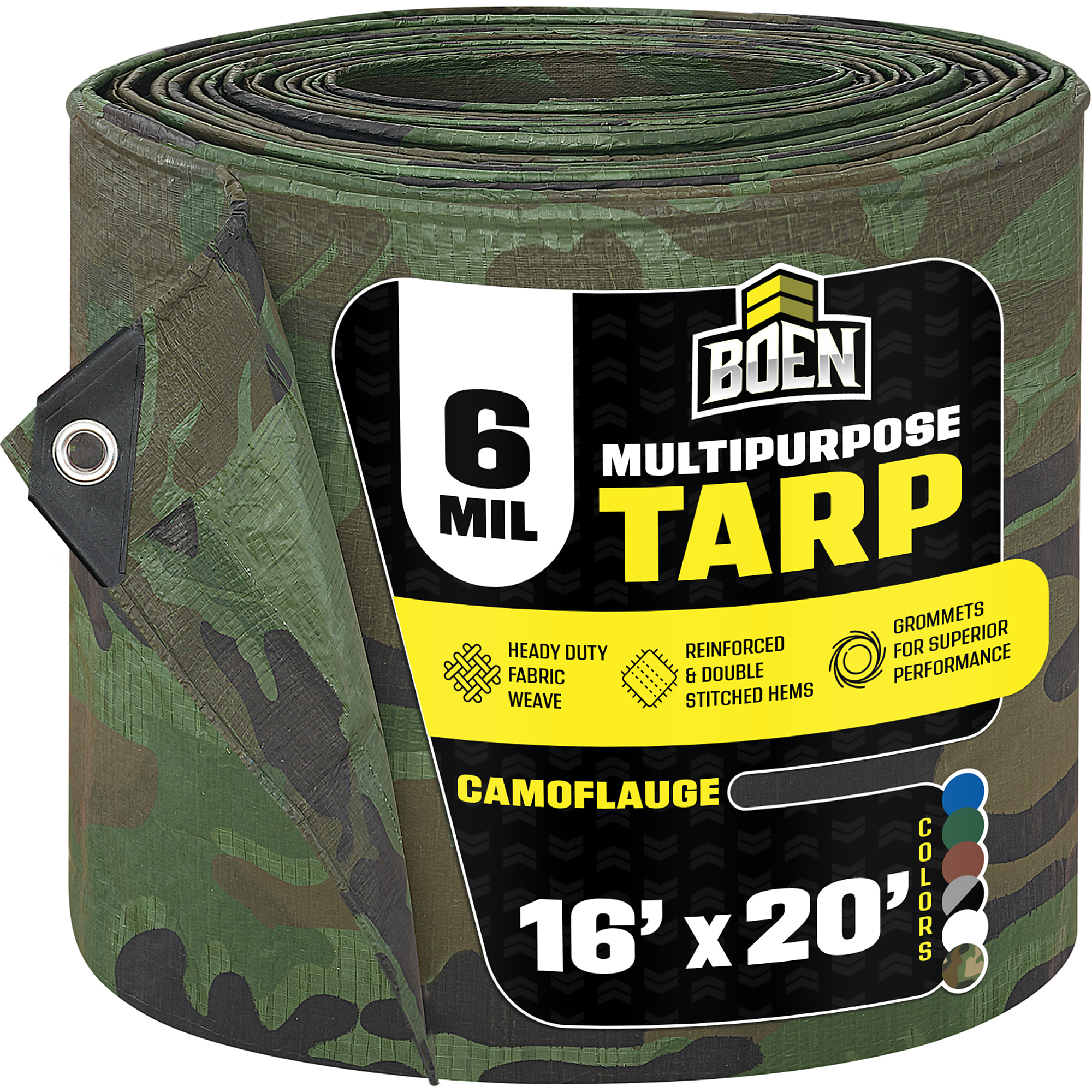 Boen Camo Tarp — 16ft. x 20ft., 6 Mil, Waterproof, Rip-Proof, UV Resistant, Model# CAMO-1620